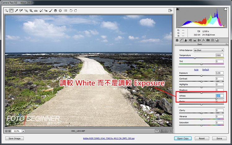調整 White 而不是 Exposure (點擊放大)